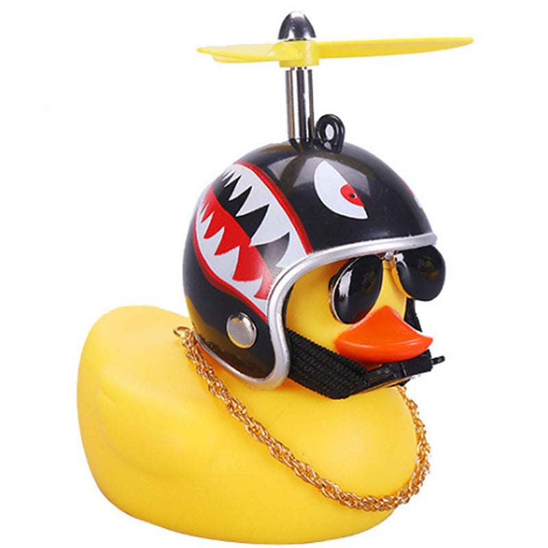 wonuu Rubber Duck Car Ornaments Yellow Duck Car Dashboard Decorations with Propeller Helmet (Shark) - Image 1